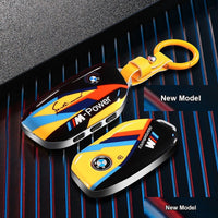 BMW New Model Key Fob Case - TPU/Leather Protective Cover with Keychain