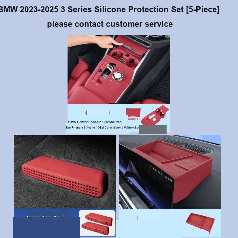 BMW center console silicone pad - 3 Series (2023-2026) - 5-Piece Set (+ Rear Screen Trim) - Volcano Red