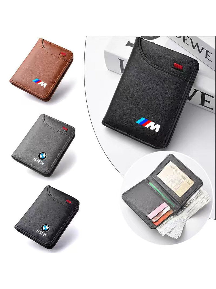 BMW leather wallets in black, gray and brown with BMW roundel logo