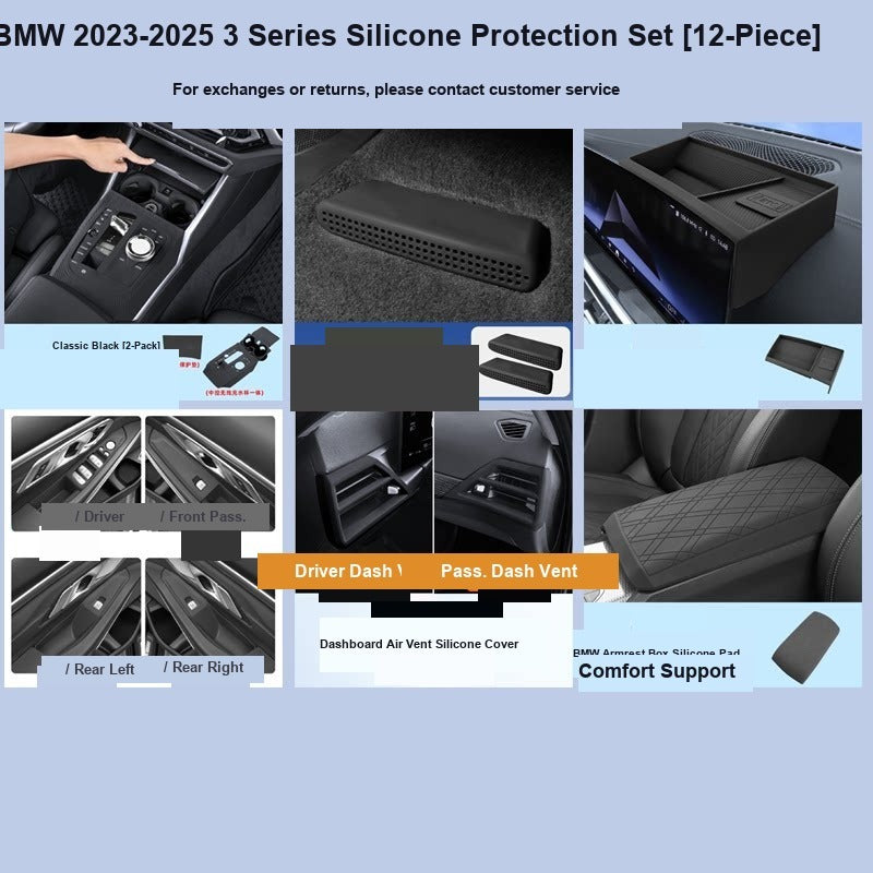 BMW center console silicone pad - 3 Series (2023-2026) - 12-Piece Set - Classic Black