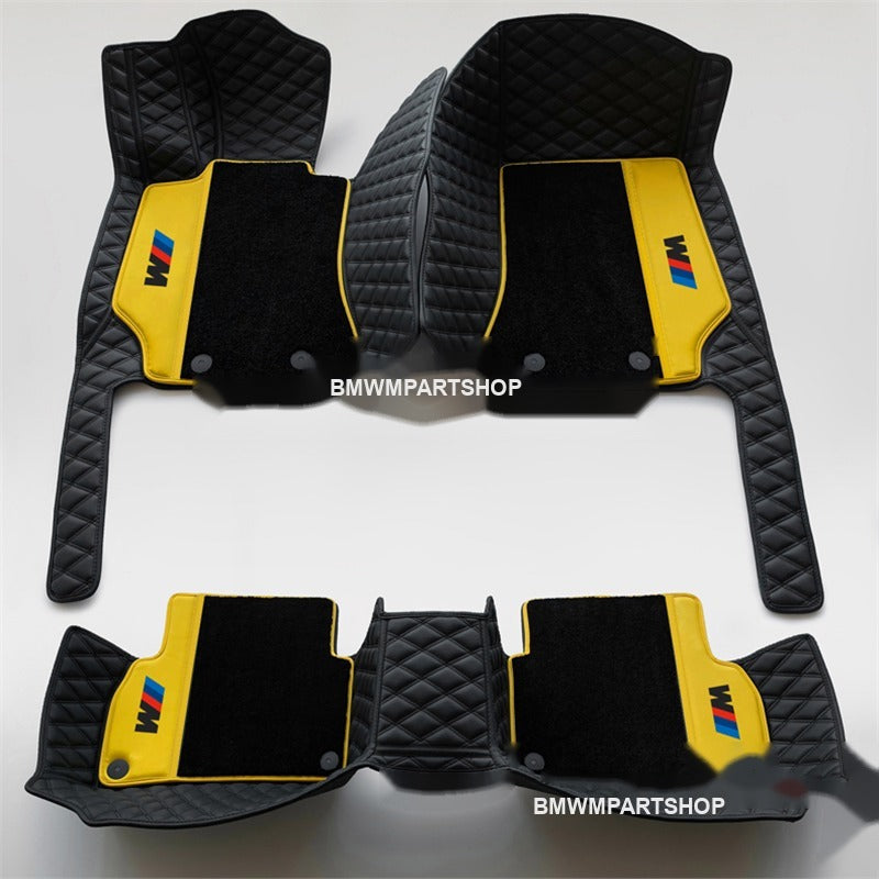 BMW double-layer leather floor mats, black and yellow