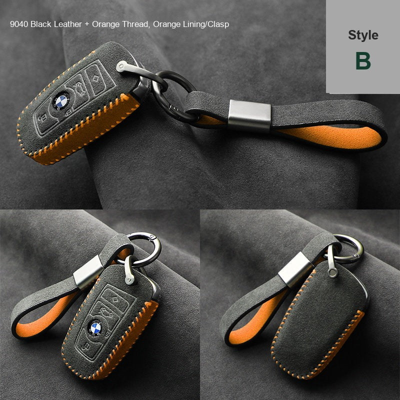 BMW key case Style B 9040 Black leather orange thread