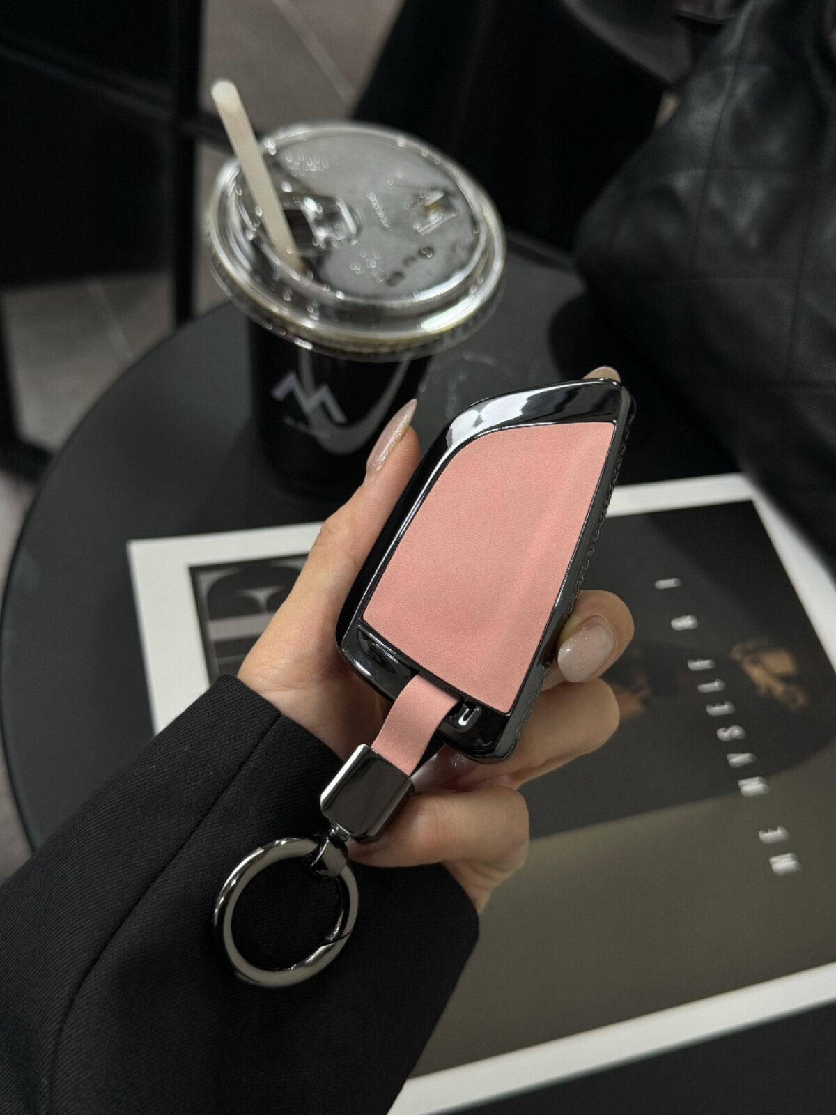 BMW G-Series key case in Lingyun Pink micro-suede finish