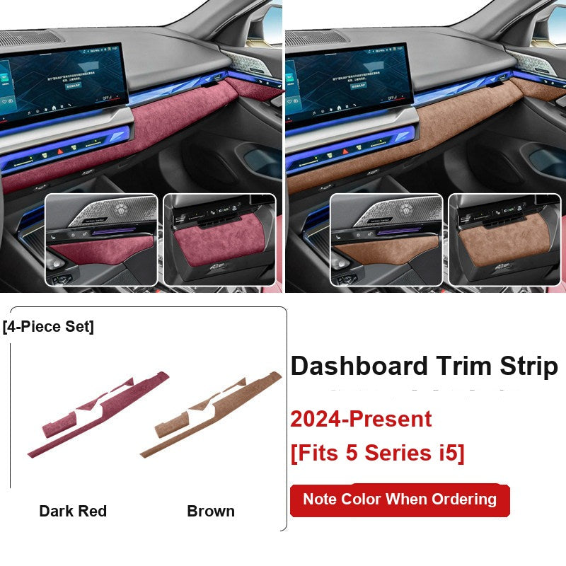 BMW 5 Series i5 dashboard trim strip dark red and brown