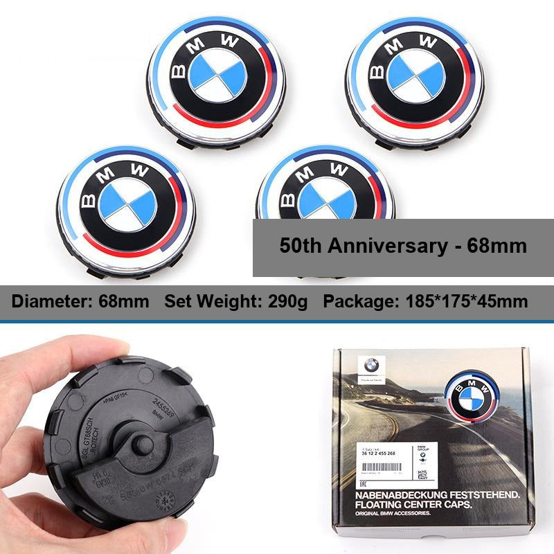BMW floating center caps 68mm 50th Anniversary