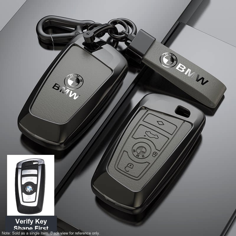 BMW Leather Key Fob Case - Style C, Meteorite Grey, Bracelet Buckle