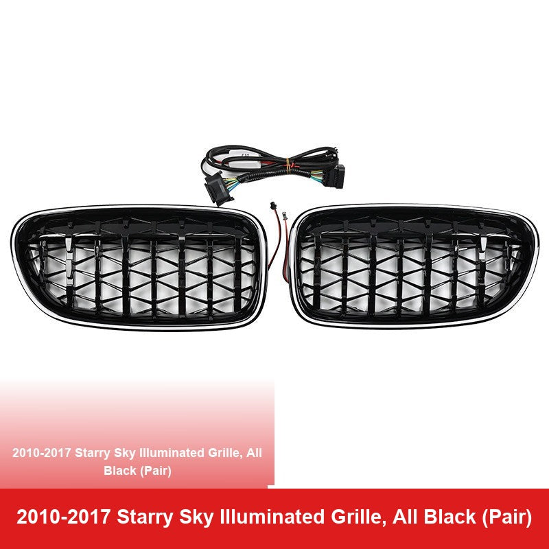 BMW 5 Series Grille - 2010-2017 Starry Sky Illuminated Grille, All Black (Pair)