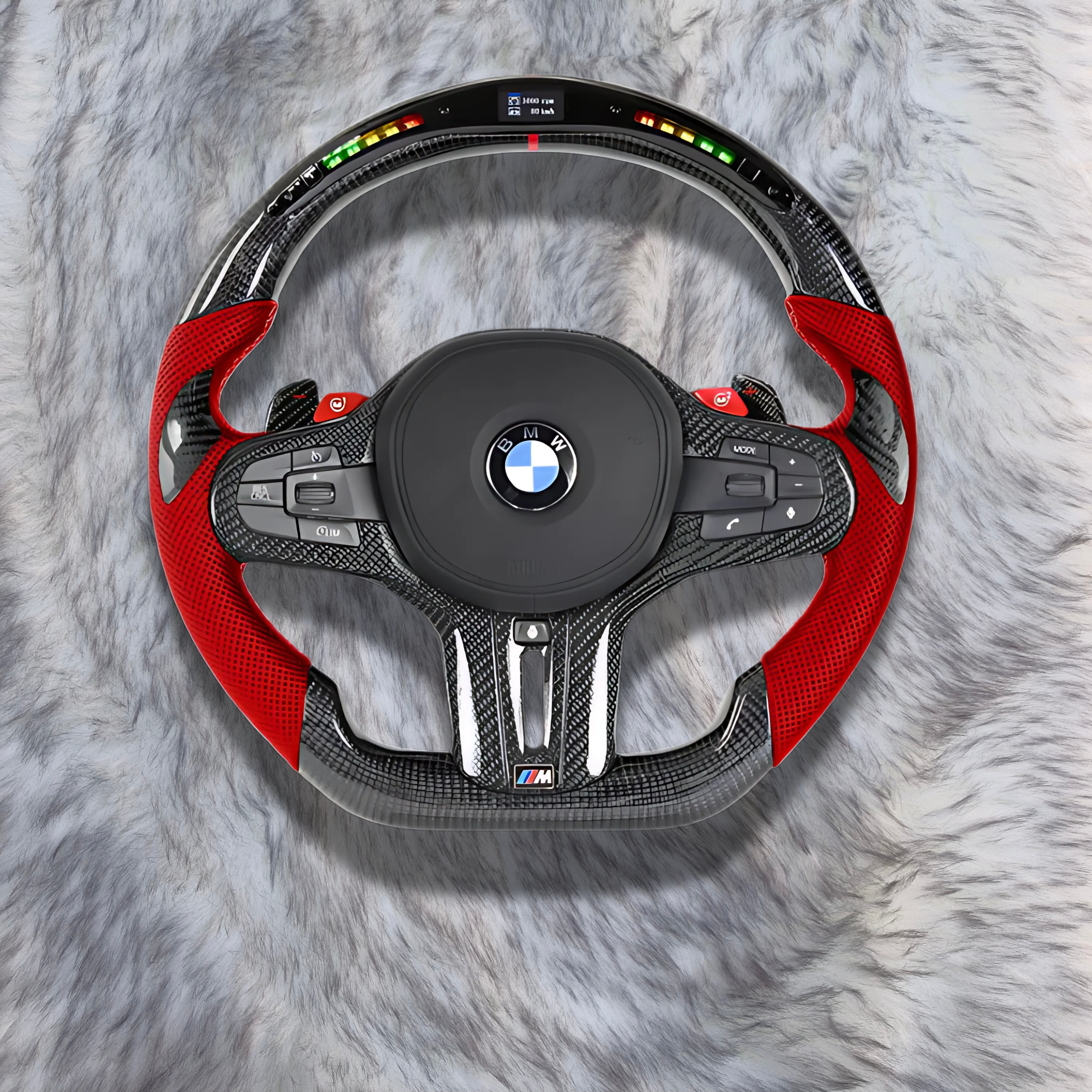 Red Leather Carbon Fiber with Led Steering Wheel FOR BMW G series