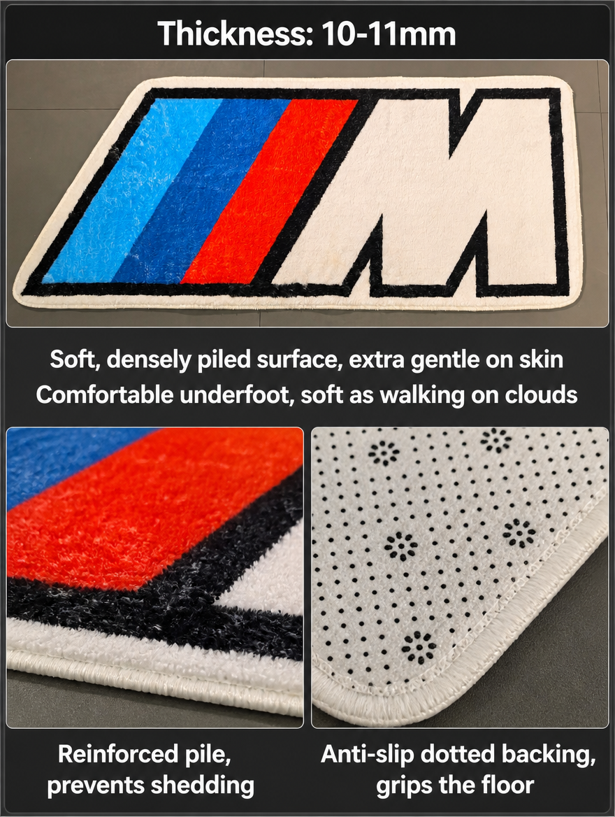 BMW M Stripe Shaped Area Rug - Plush Anti-Slip Floor Mat