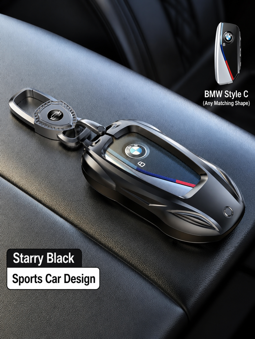 BMW Sports Car Key Cover - Zinc Alloy Shell with Charm