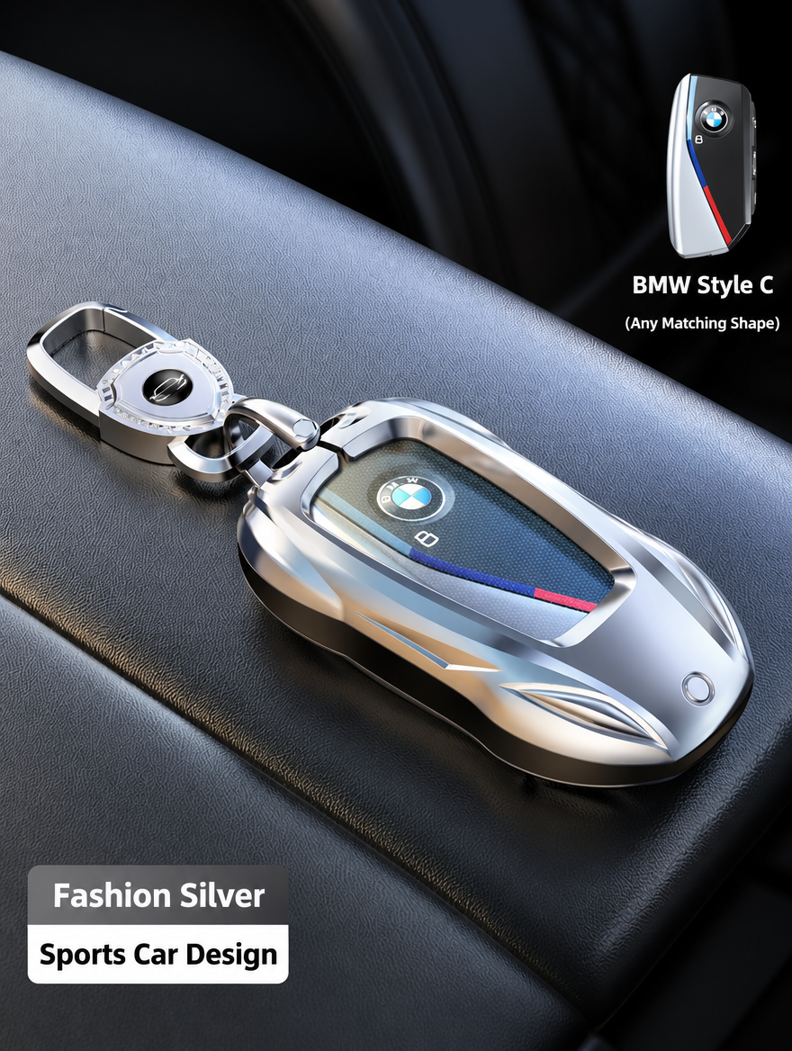 BMW Sports Car Key Cover - Zinc Alloy Shell with Charm