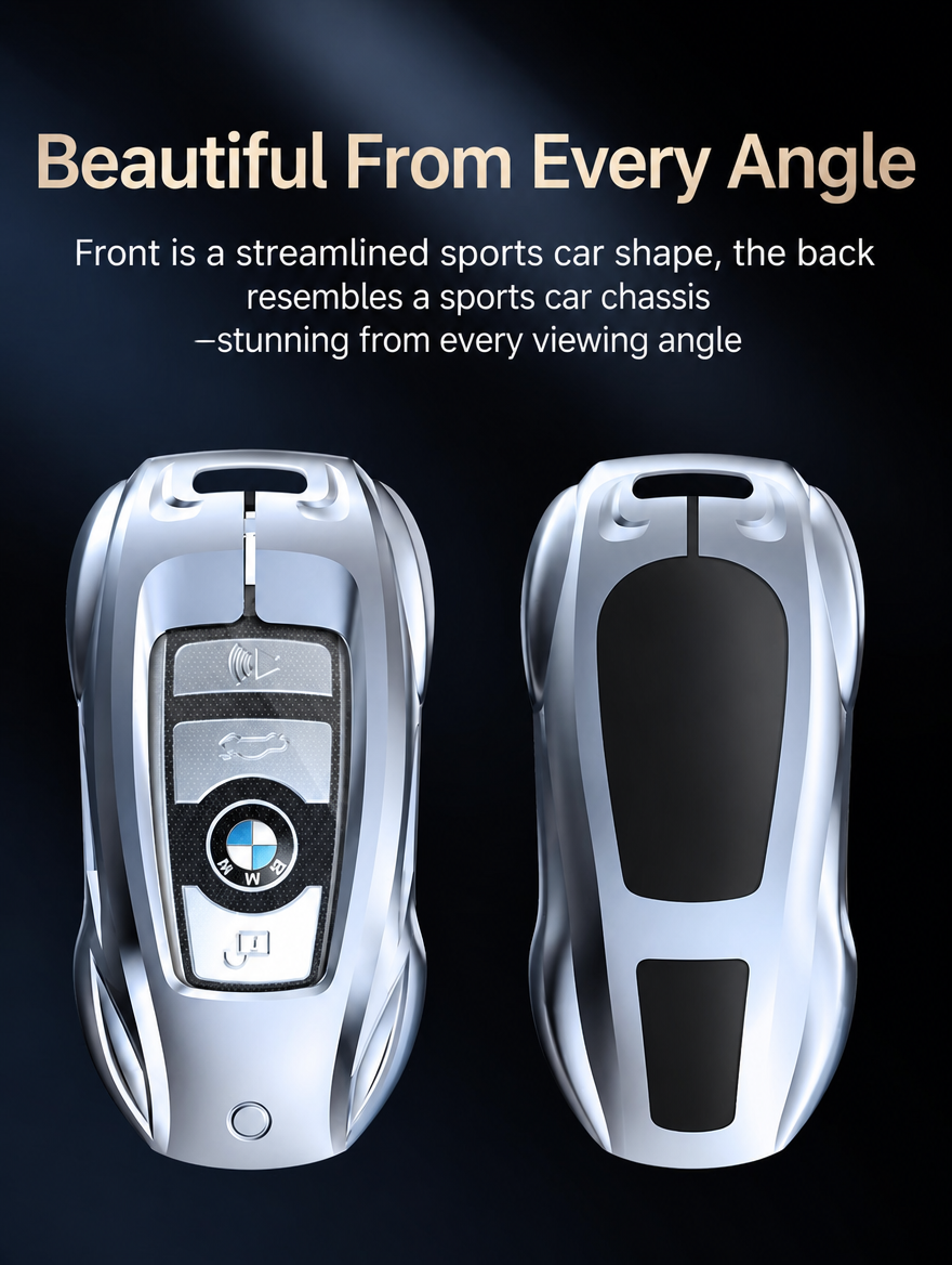 BMW Sports Car Key Cover - Zinc Alloy Shell with Charm