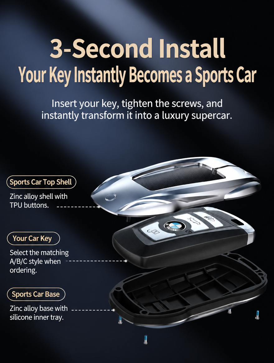 BMW Sports Car Key Cover - Zinc Alloy Shell with Charm