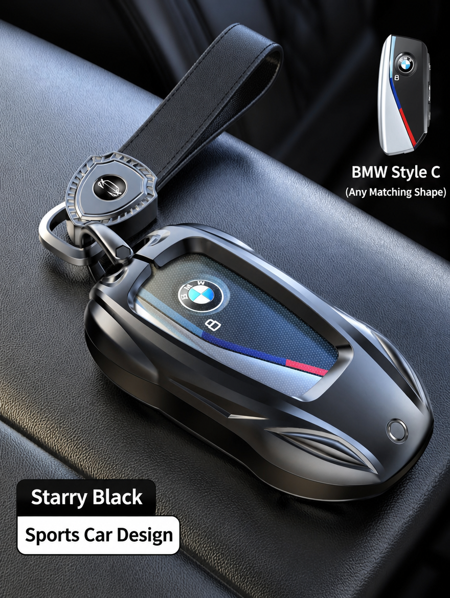 BMW Sports Car Key Cover - Zinc Alloy Shell with Charm