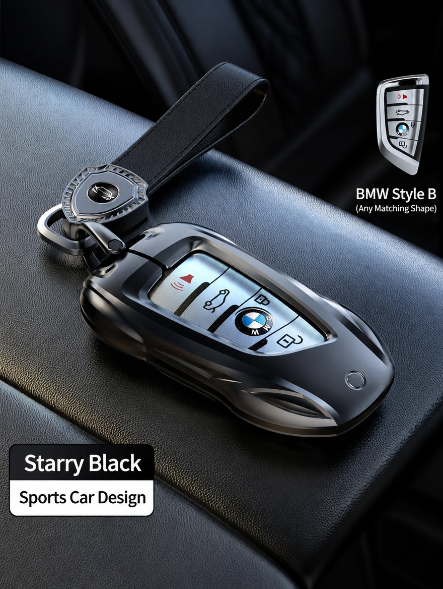 BMW Sports Car Key Cover - Zinc Alloy Shell with Charm