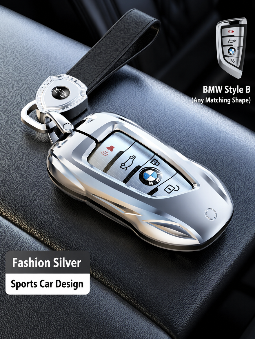 BMW Sports Car Key Cover - Zinc Alloy Shell with Charm