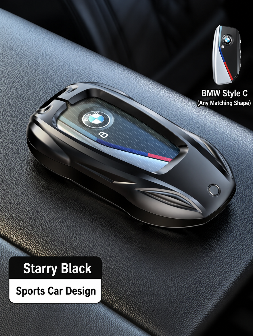 BMW Sports Car Key Cover - Zinc Alloy Shell with Charm