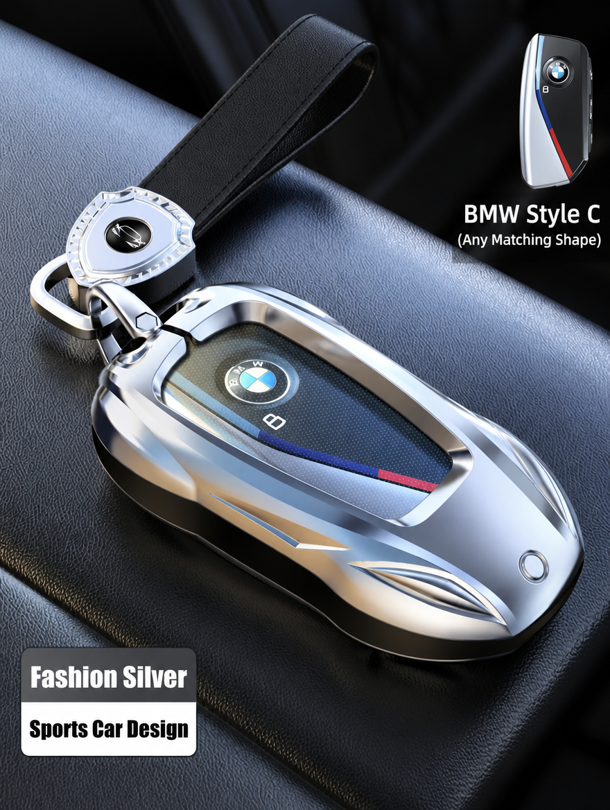 BMW Sports Car Key Cover - Zinc Alloy Shell with Charm