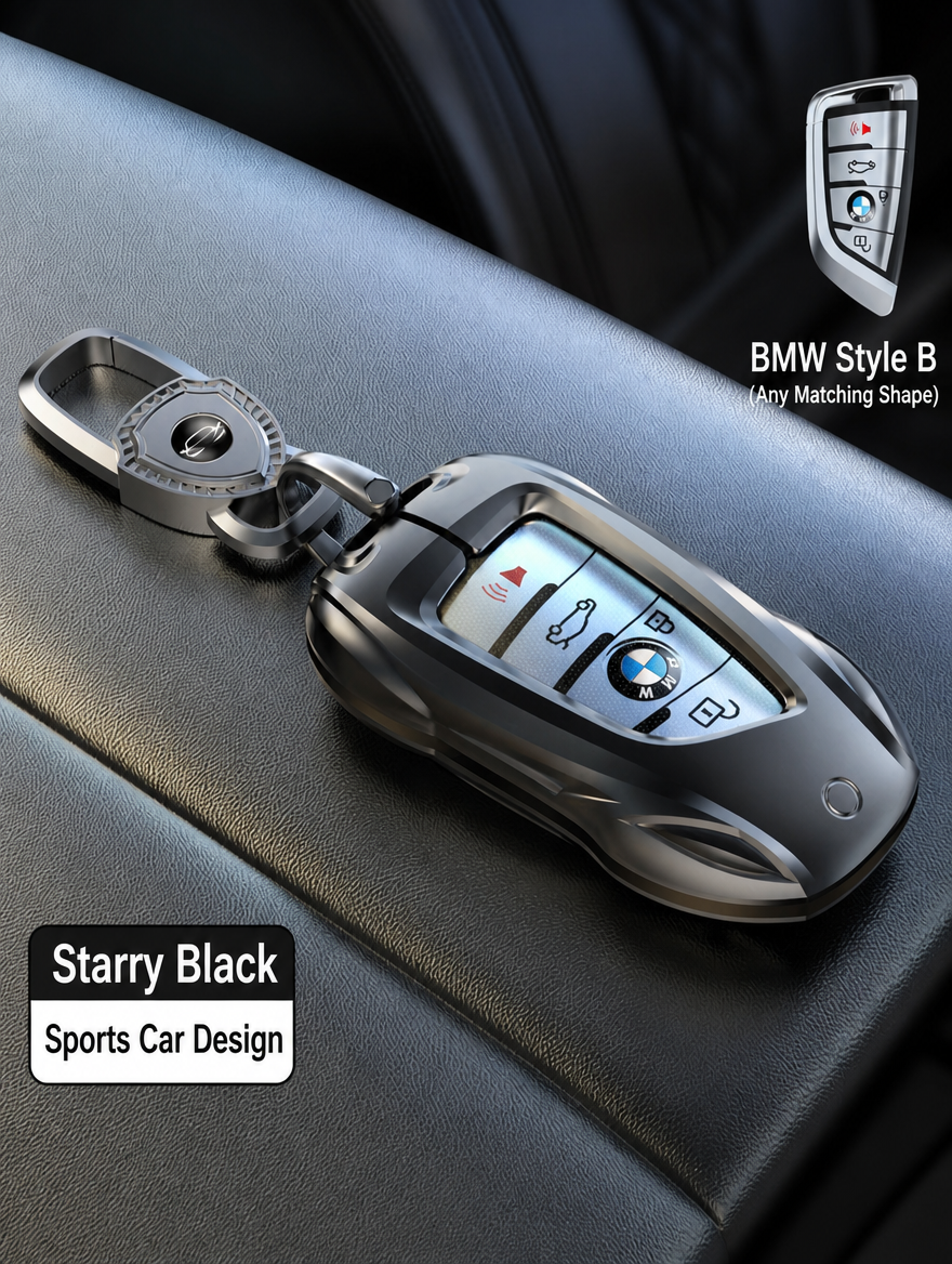 BMW Sports Car Key Cover - Zinc Alloy Shell with Charm
