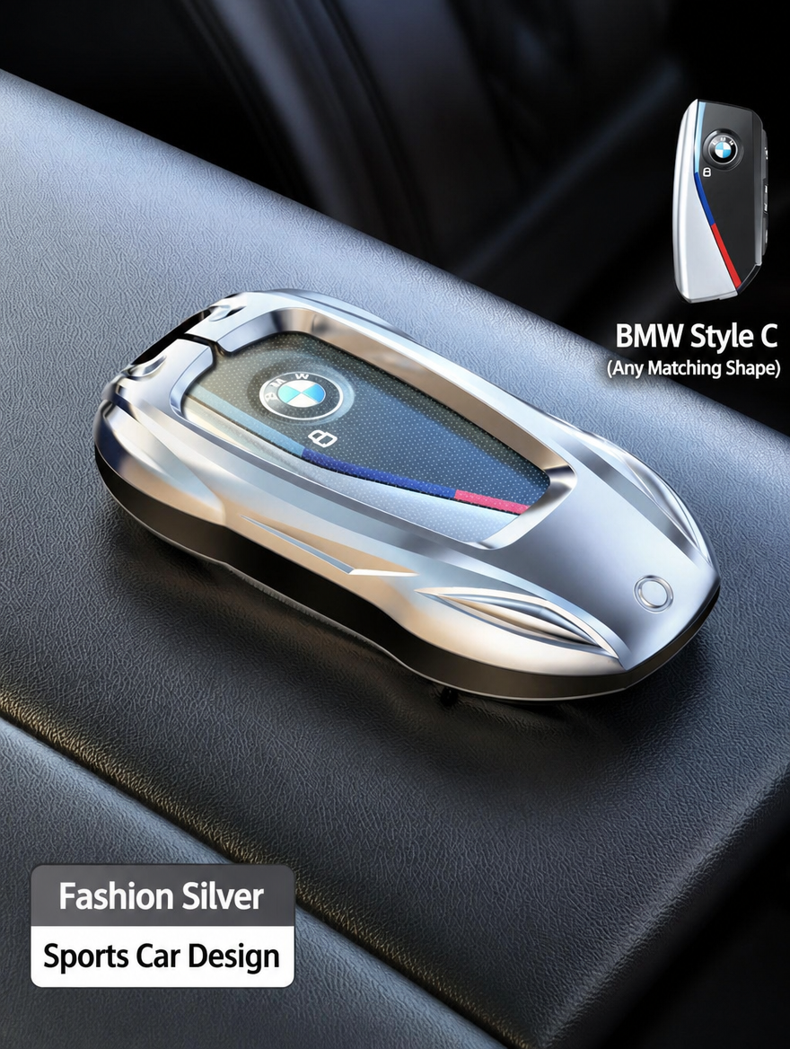 BMW Sports Car Key Cover - Zinc Alloy Shell with Charm