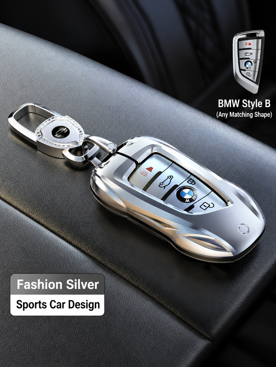 BMW Sports Car Key Cover - Zinc Alloy Shell with Charm