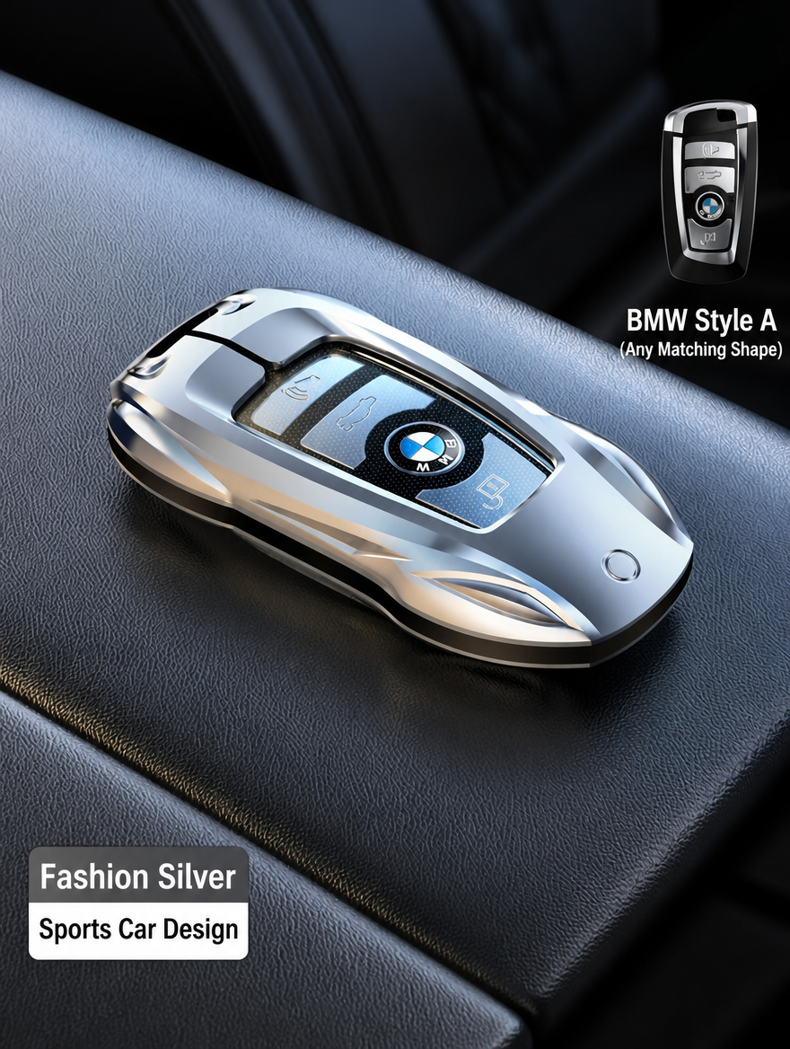 BMW Sports Car Key Cover - Zinc Alloy Shell with Charm