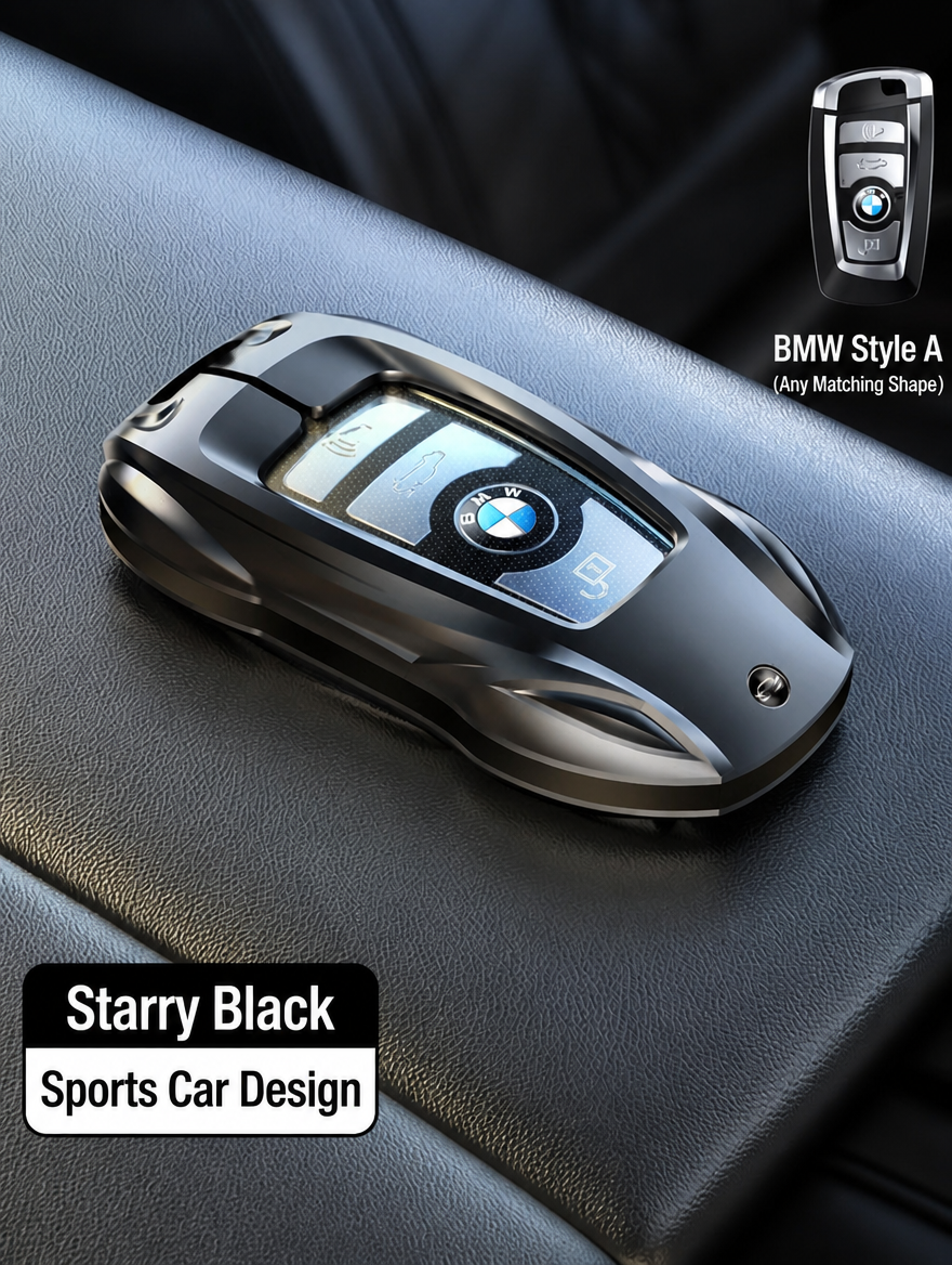 BMW Sports Car Key Cover - Zinc Alloy Shell with Charm