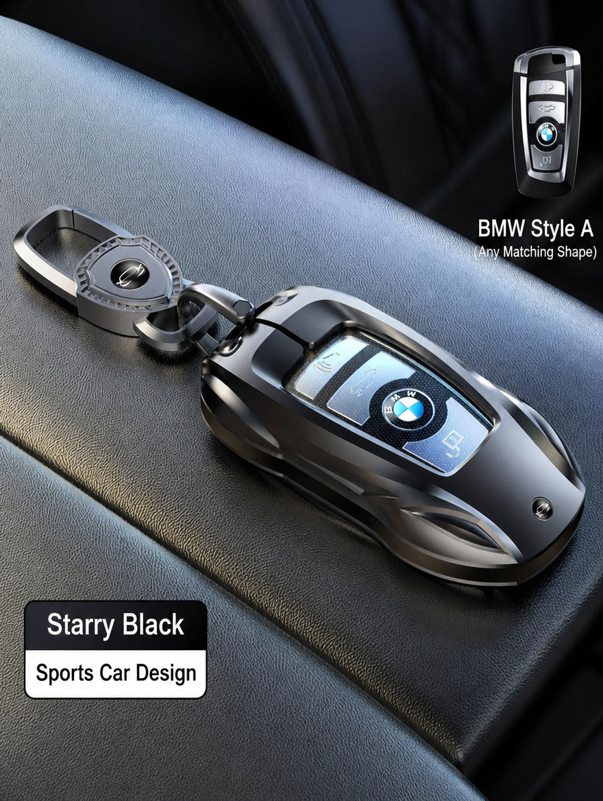 BMW Sports Car Key Cover - Zinc Alloy Shell with Charm