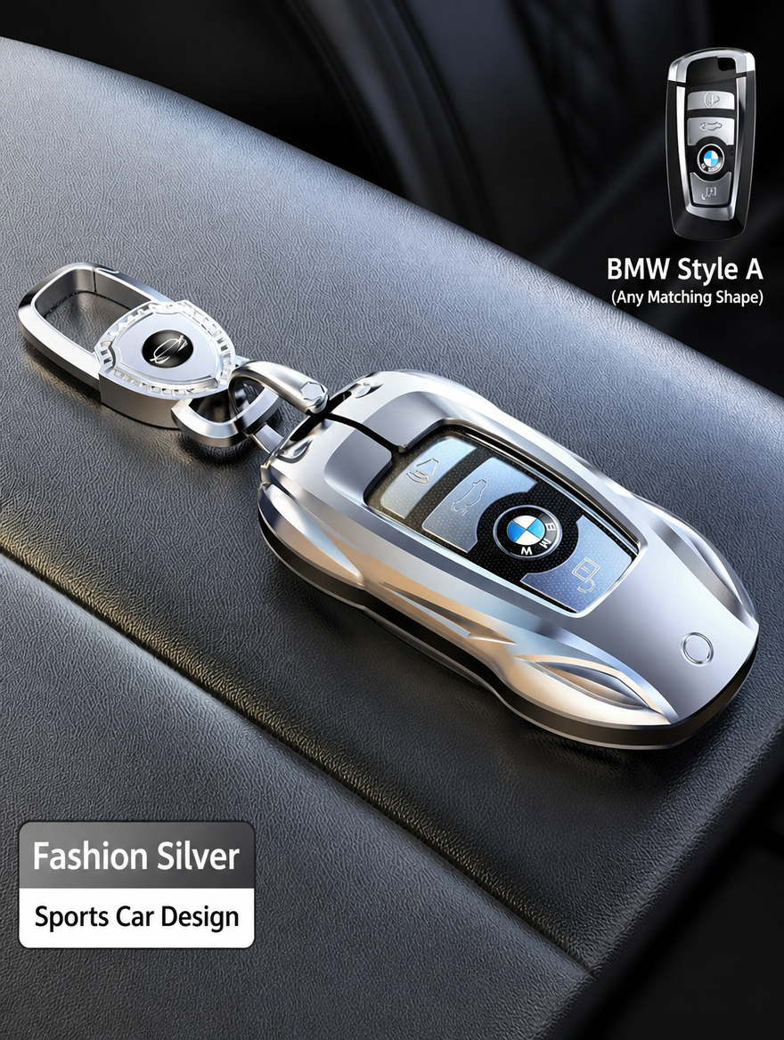 BMW Sports Car Key Cover - Zinc Alloy Shell with Charm