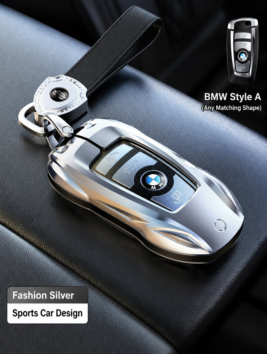 BMW Sports Car Key Cover - Zinc Alloy Shell with Charm