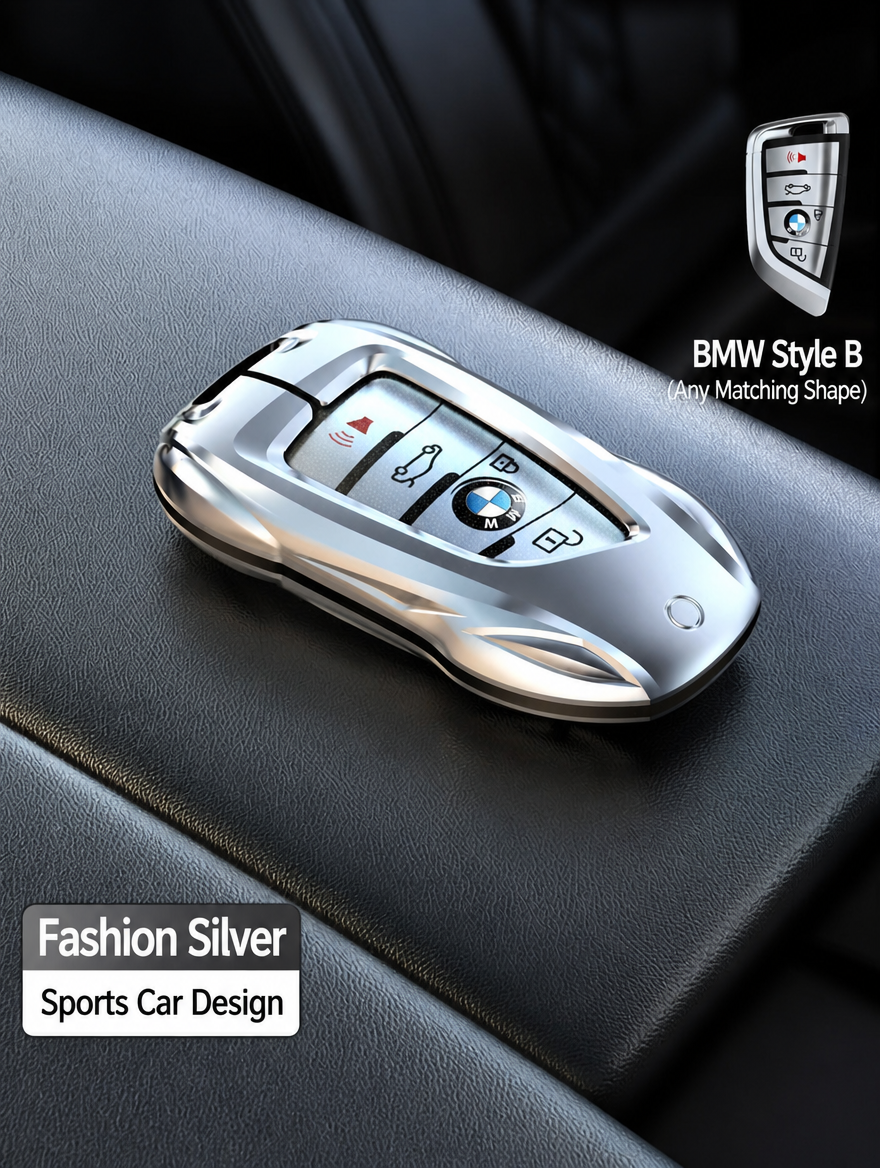 BMW Sports Car Key Cover - Zinc Alloy Shell with Charm