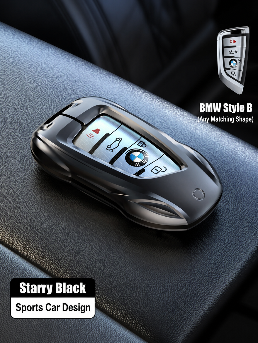 BMW Sports Car Key Cover - Zinc Alloy Shell with Charm