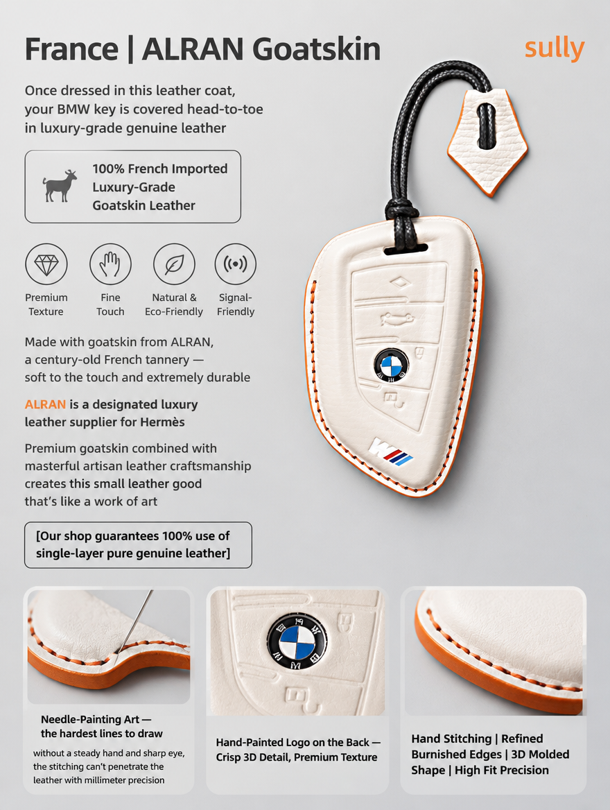 BMW Blade Key Leather Case - Sheepskin Cover with Buckle
