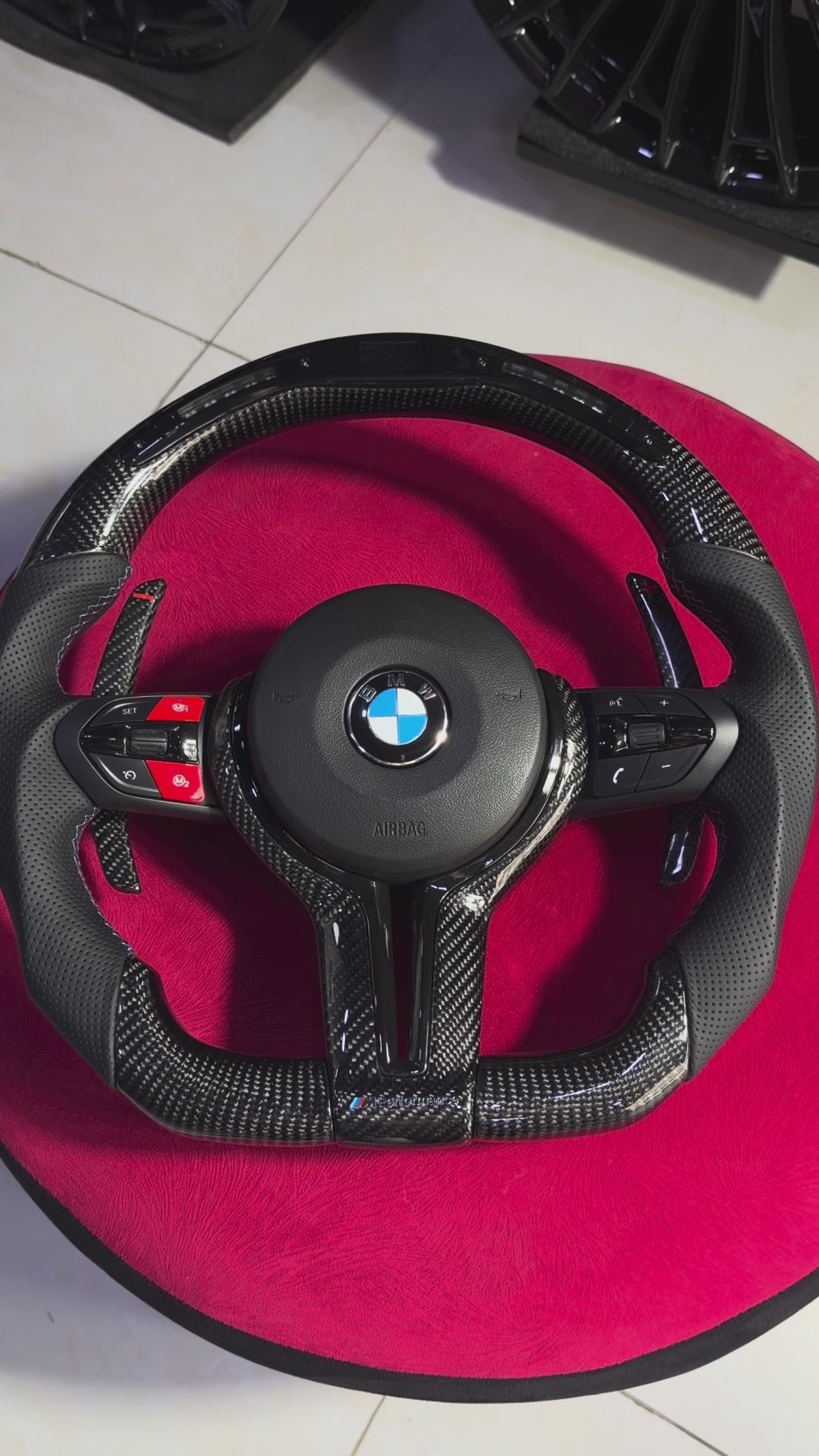 BMW F-Series All Black Carbon Fiber Steering Wheel with LED Shift Lights